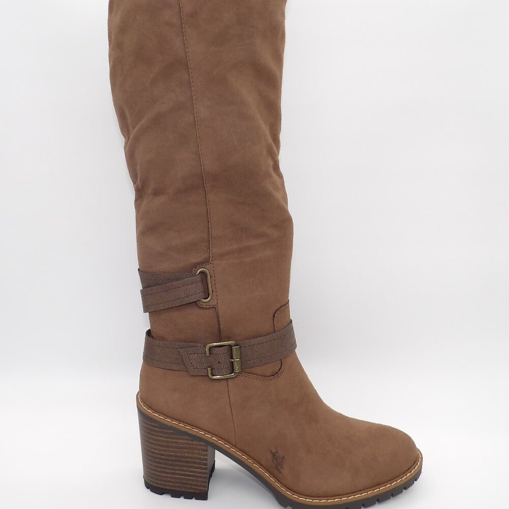 Viviaan womens pull on lug sole knee-high boots
